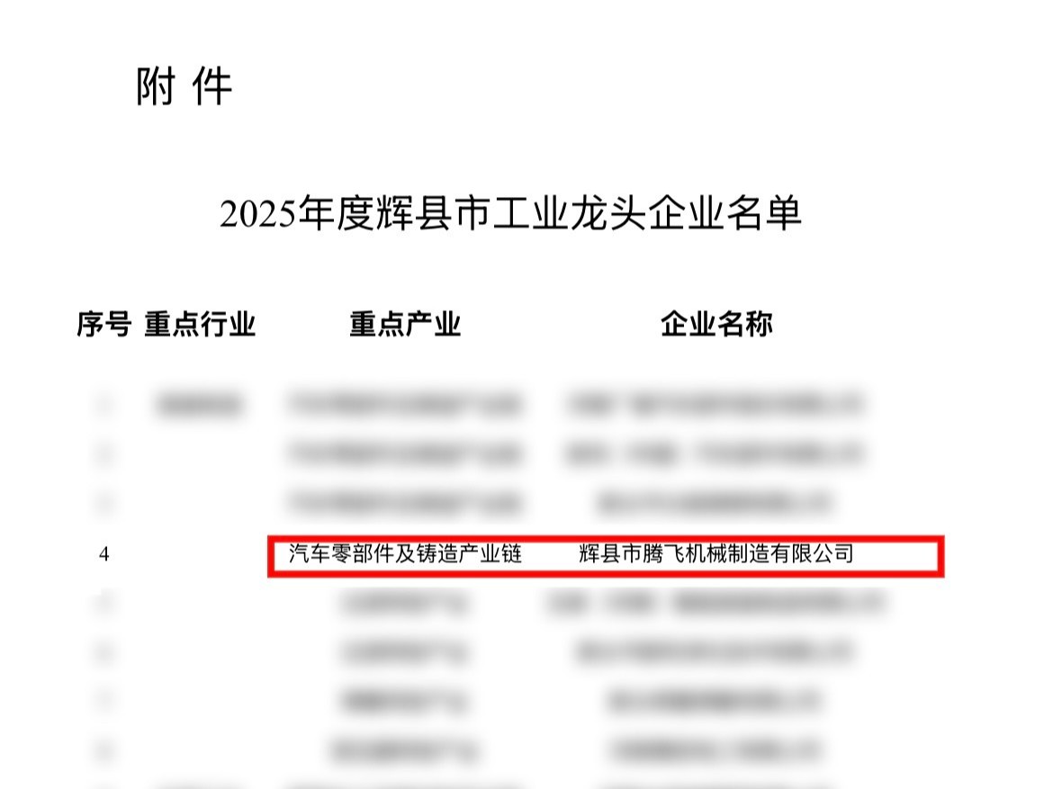 大型鑄鋼廠-騰飛鑄鋼喜報頻發(fā)！——榮獲輝縣市龍頭企業(yè)榮譽